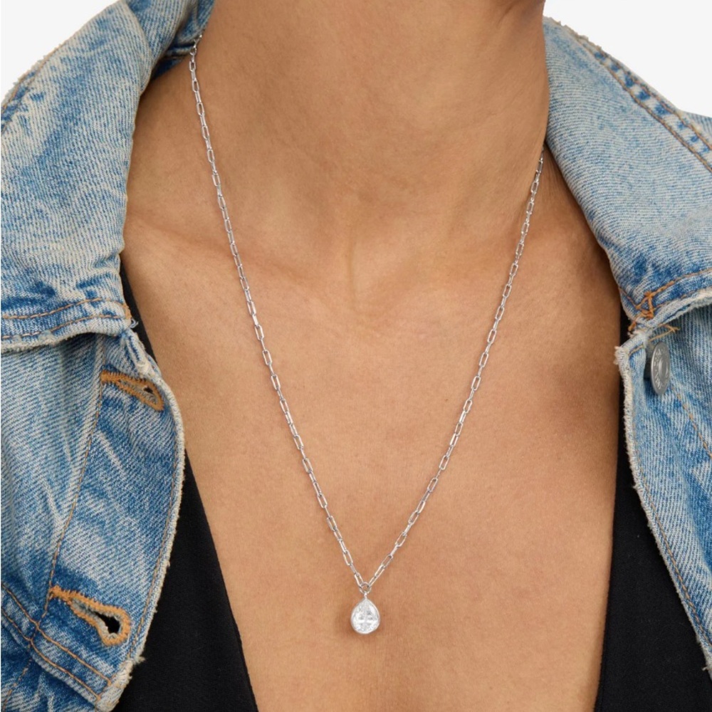 NWT Melinda Maria Drop of Perfection Necklace Silver|White Diamondette